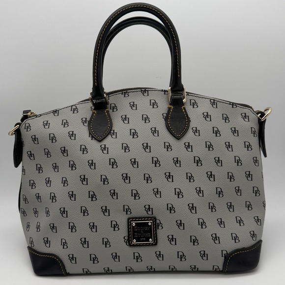 Dooney & Bourke Handbags - Dooney & Bourke 1975 DB Logo Satchel Gray Black Leather Red Lining Purse